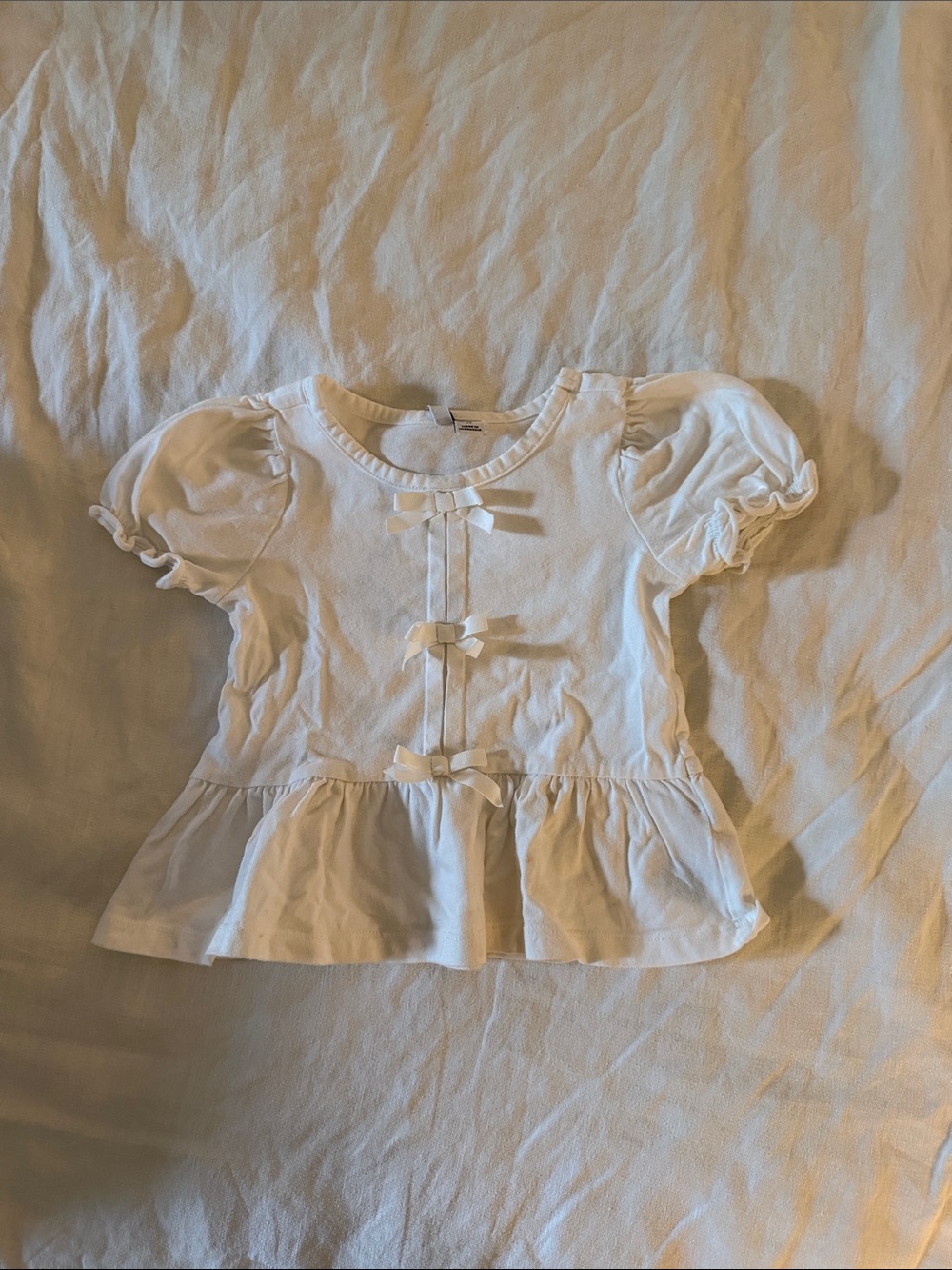 Janie and Jack White Puff-Sleeve Peplum Top with Bows